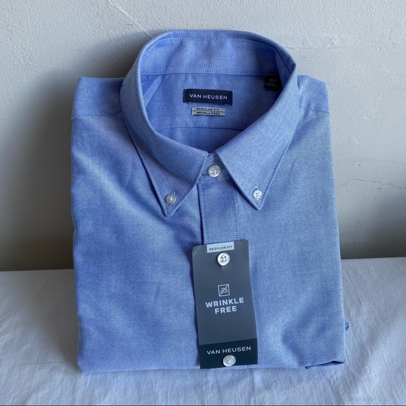 Van Heusen Solid Oxford Button Down Regular Fit Wrinkle Free Shirt - Picture 12 of 12